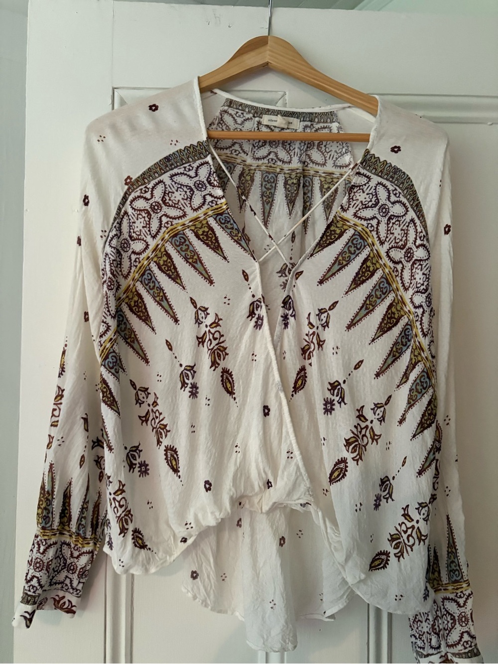 silence + noise White Boho Printed Tie-Front Blouse